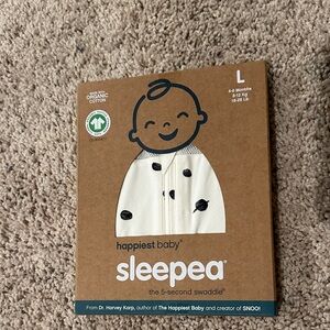 NWT Large Happiest Baby Sleepea Swaddle - Cream with Black Dots